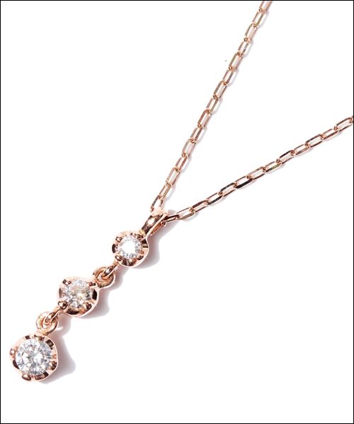 ４℃　ヨンドシー K18PG　スリーストーンダイヤモンドネックレスの通販は