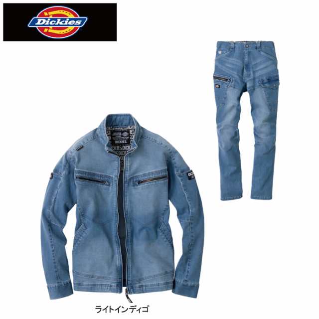 送料無料 作業服 オールシーズン Dickies ディッキーズ 上下セット D-2900 ストレッチシルキーデニムジャケットXS〜3XL と D-2905 ストレ