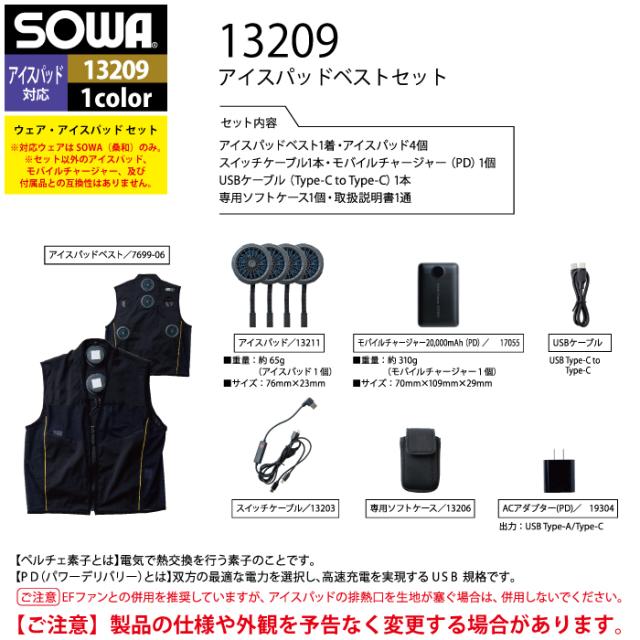 ファン付きウェア 桑和 SOWA 作業服 13209 アイスパッドベストセット S-LL 作業着 春夏