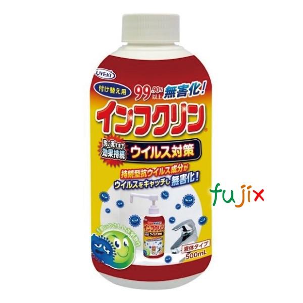 除菌スプレー インフクリン 付替えボトル 500ｍL×20個／ケース 抗ウイルス 除菌 対策 即効性 塩素系成分不使用 UYEKI（ウエキ）