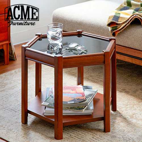 ACME Furniture アクメファニチャー BROOKS HEXAGON TABLE BLACK GLASS ブルックス ヘキサゴンテーブル ブラックガラス サイドテーブル