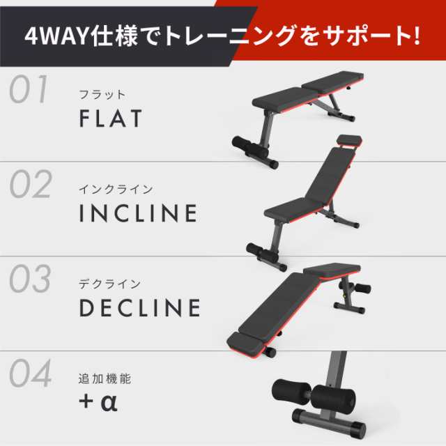 4WAYトレーニングベンチ ヘッドレスト付き アジャスタブルベンチ デクラインベンチ インクラインベンチ フラットベンチ ダンベル トレーの通販はau  PAY マーケット - YouTen | au PAY マーケット－通販サイト