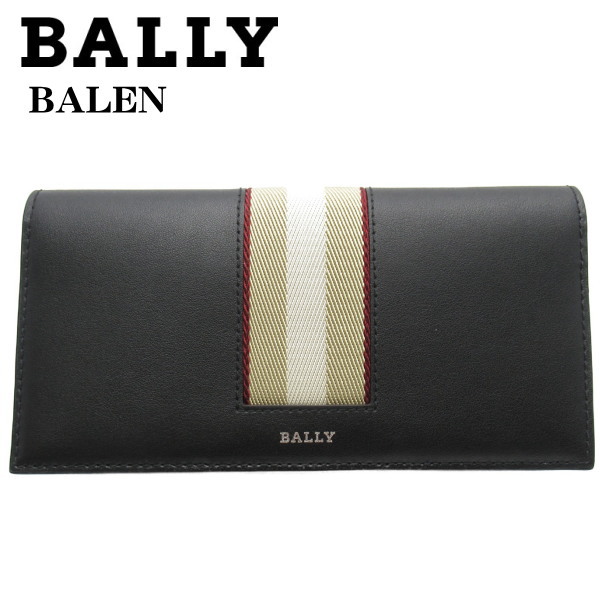 極美品 BALLY バレン ロゴ ストライプ ラウンドジップ 長財布 ブラック