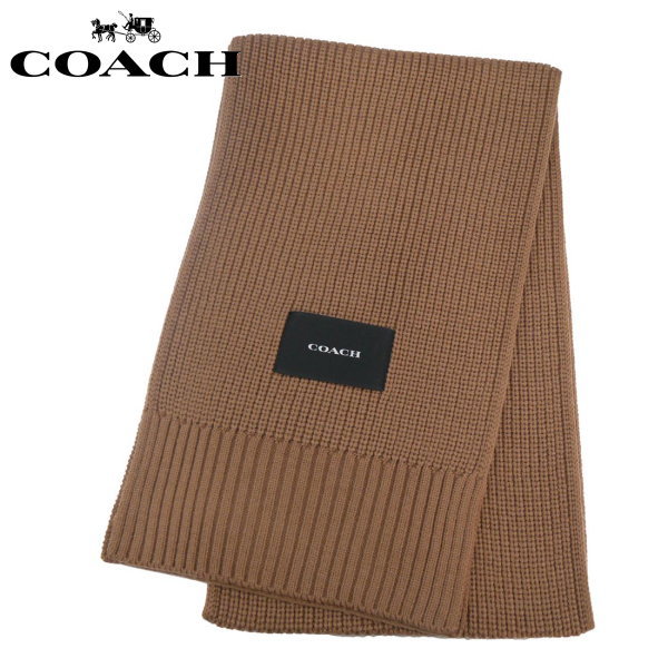 コーチ マフラー  織パッチニットスカーフ ダークキャメル COACH WOVEN PATCH KNIT SCARF CO100427-252 平行輸入品