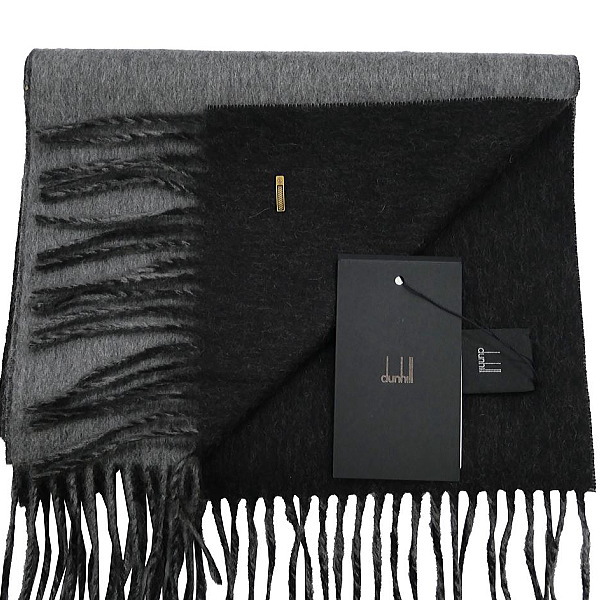 Alfred dunhill アルフレッド ダンヒル メンズマフラー カシミア100％マフラー ダブルフェイス仕様 グレー×ブラック イタリー製_4