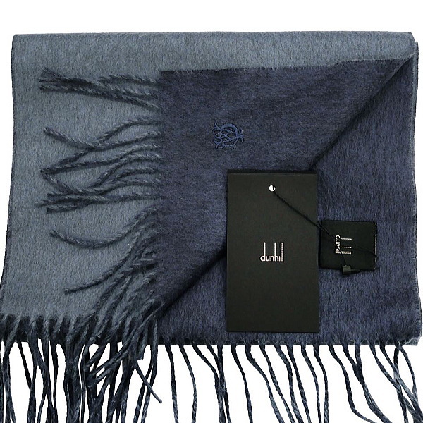 Alfred dunhill アルフレッド ダンヒル メンズマフラー カシミア100％マフラー ダブルフェイス仕様 ブルー×ネイビーブルー イタリー製_4