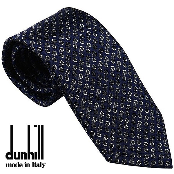 ダンヒル ネクタイ DUNHILL メンズネクタイ シルク100％ イタリー製 ネイビー系 総柄タイプ DU21RPTP1C0059R