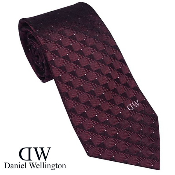 Daniel Wellington ダニエルウェリントン メンズネクタイ ワイン系 チェックドット柄 ワンポイントロゴ DW02500009-265379