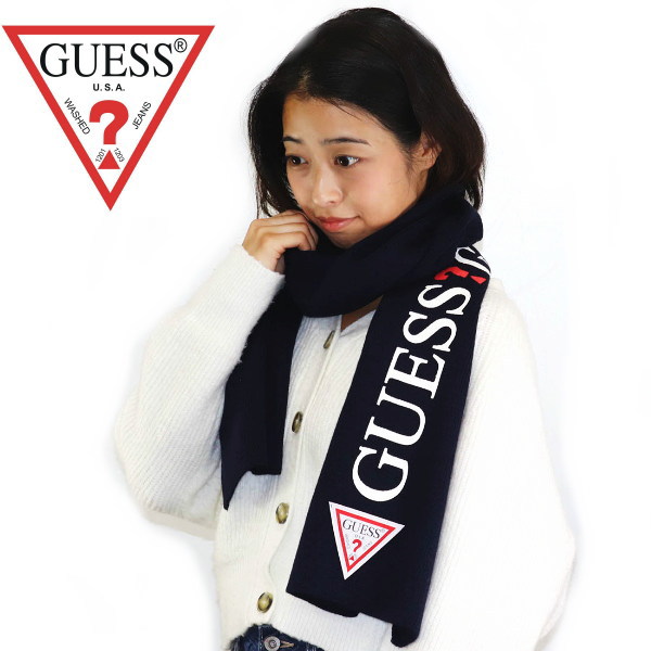 ゲス GUESS マフラー スカーフ ネイビー系 縦ロゴ 男女兼用 ユニセックスタイプ 8852DS 2018AWの通販は 5,292円