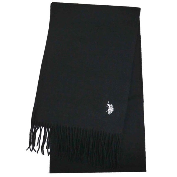 マフラー メンズマフラー ポロ US.POLO ASSN ブラック ホワイトロゴ ウール100％  220cmロングマフラー UAPA-2009 ユニセックスタイプ ギフト プレゼントの通販は 5,394円