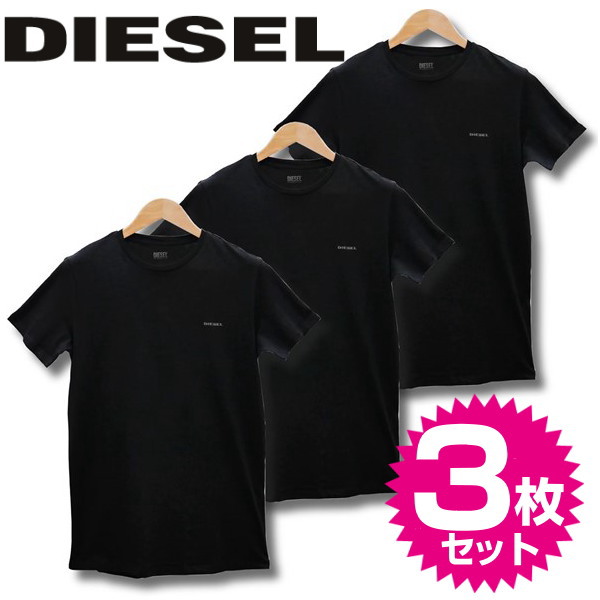 ディーゼル DIESEL アンダーウエア ラウンドネックTシャツ ブラック コットン100％ 3枚セット Sサイズ Mサイズ Lサイズ 4,928円