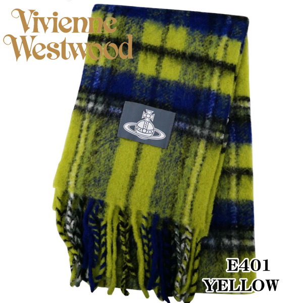 Vivienne Westwood ヴィヴィアン・ウエストウッド マフラー スカーフ アルパカ タータンチェック イエロー イタリー製 2025AW 8013014F-W01BM E401 ギフト プレゼント クリスマス