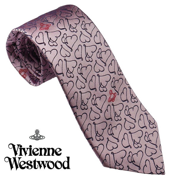 ヴィヴィアンウエストウッド ネクタイ ハートペイズリー系 ピンク イタリー製 シルク100％ AW23 81050004-W00SU-G401-PINK