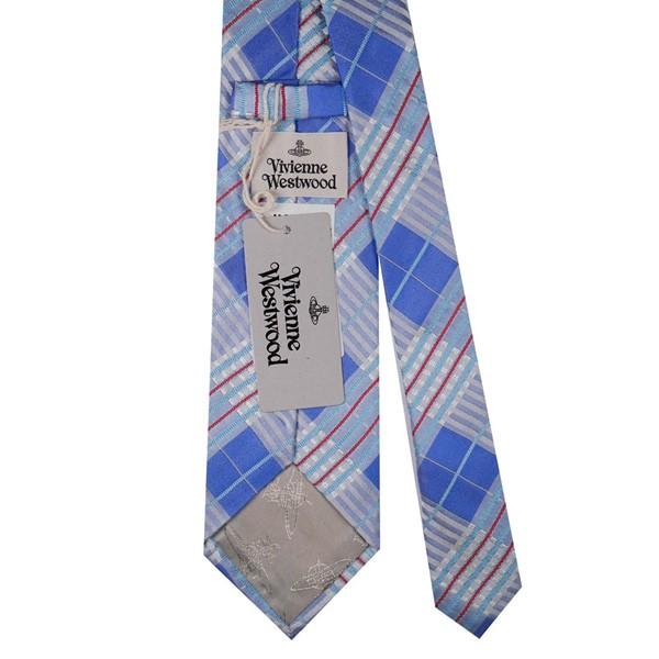 ヴィヴィアンウエストウッド ネクタイ チェック系 ブルー イタリー製 シルク100％ AW23 81050004-W00SW-K401-BLUE ヴィヴィアンウエストウッド ネクタイ チェック系 ブルー イタリー製