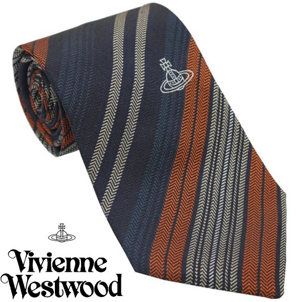 Vivienne Westwood ヴィヴィアン・ウェストウッド ネクタイ ストライプ ブルー系 イタリー製 シルク100％ 81050004-W0104-K401-BLUE AW24の通販は