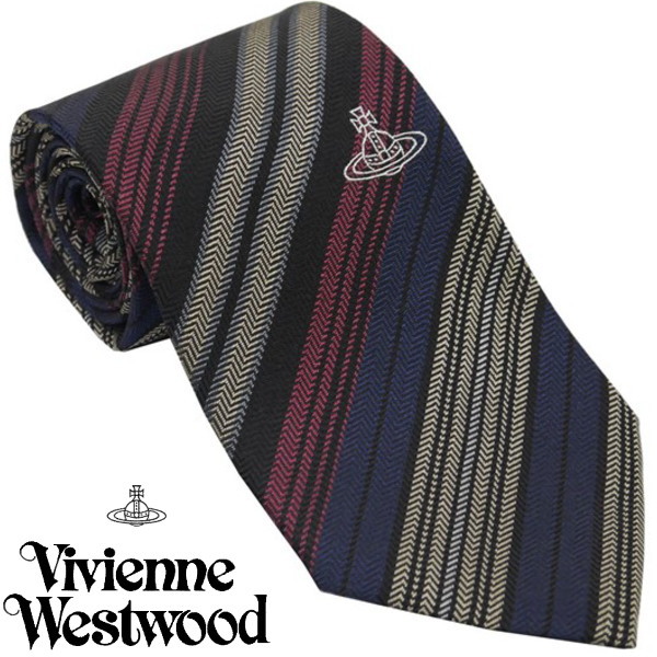 Vivienne Westwood ヴィヴィアン・ウェストウッド ネクタイ ストライプ ブラック系 イタリー製 シルク100％ 81050004-W0104-N401-BLACK AW24