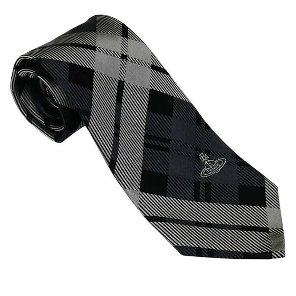 Vivienne Westwood ヴィヴィアン・ウェストウッド ネクタイ グレー系 マドラスチェック柄 イタリー製 シルク100％ AW25 81050004-W0197-P401-GREY ギフト プレゼント