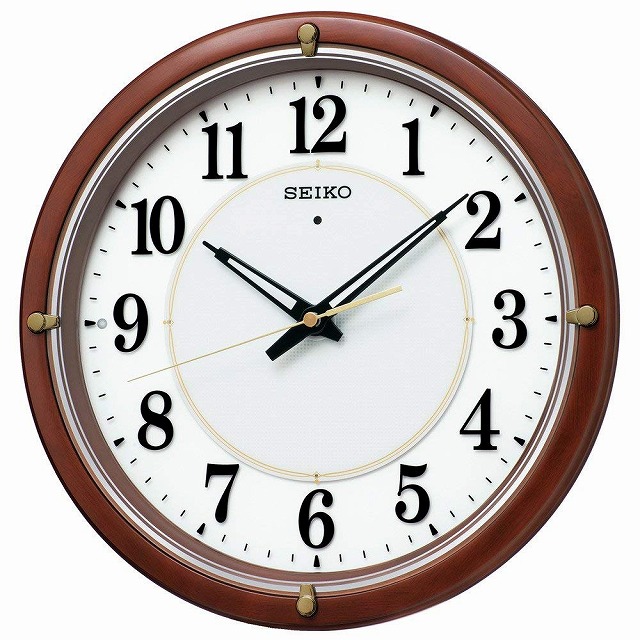 SEIKO CLOCK セイコー クロック 掛け時計 茶木地 直径33.8×5.7 自動点灯 電波 アナログ 夜でも見える ファインライト KX240B ［4517228040269-KX240B］_1