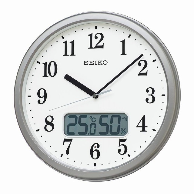 SEIKO CLOCK セイコー クロック 掛け時計 銀色メタリック 本体サイズ:直径31.1×5.1cm 電波 アナログ 温度 湿度 表示 KX244S ［4517228040382-KX244S］_1
