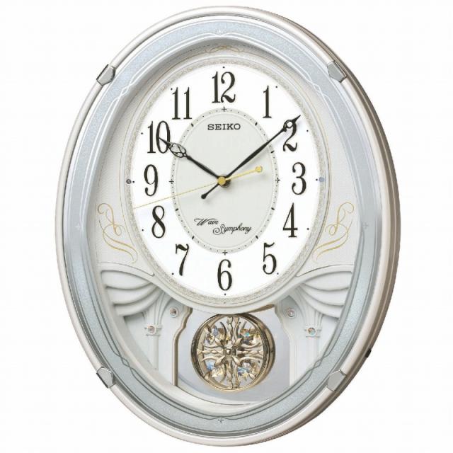 SEIKO CLOCK セイコー クロック AM258W 掛け時計 電波 アナログ トリプルセレクション・メロディ 飾り振り子 白パール AM258W[4517228033742-AM258W]_1