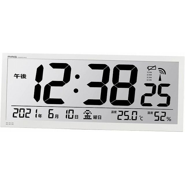 MAG デジタル電波時計 カレンダー 温度計 湿度計 - インテリア時計