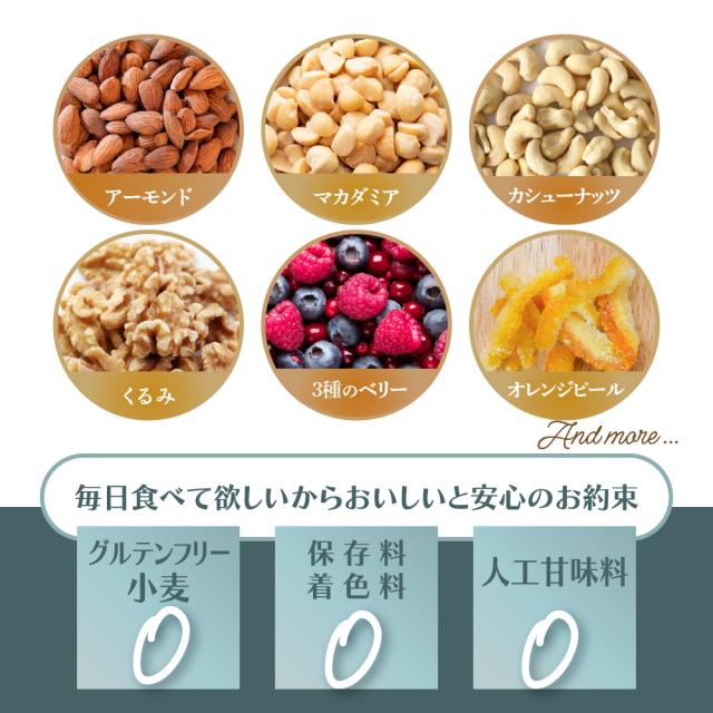 ＼ セール ／ 砂糖不使用 贅沢リッチグラノーラ 3kg(300g×10袋) 朝食 ダイエット 間食 保存料着色料0 グルテンフリー チョコグラノーラ カカオ ココア 米粉 はちみつ ナッツ ベリー オレンジピール_5