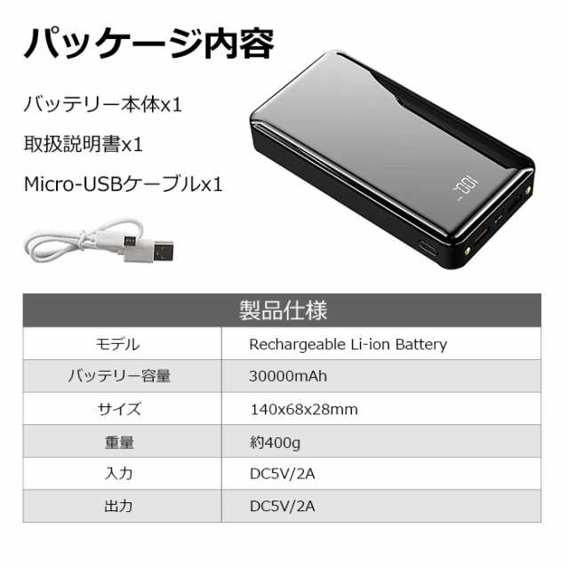 モバイルバッテリー 大容量 モバイルバッテリー 30000mah 軽量 小型