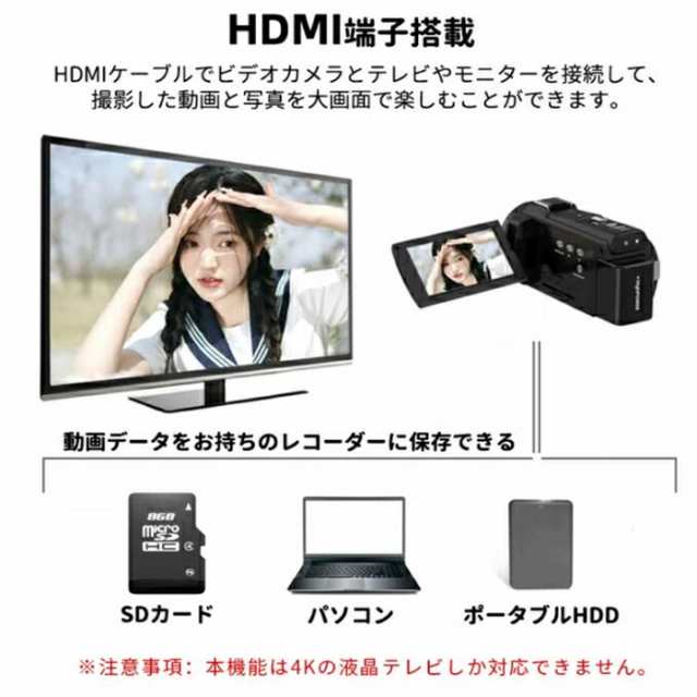 送料無料】ビデオカメラ 4K WIFI機能 4800万画素 16倍デジタルズーム