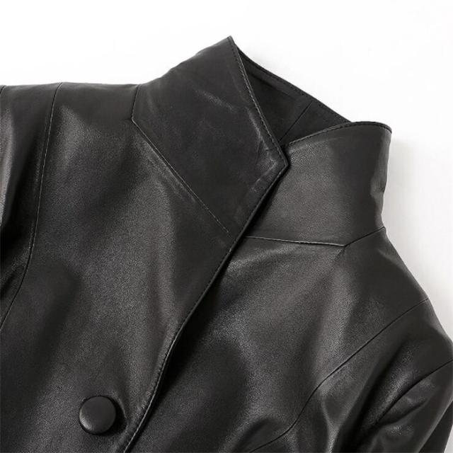 LAZO レディース ベルテッド レザー トレンチコート 羊革 本革 ダブル M 大人も着やすいシンプルファッション レディース LAZO