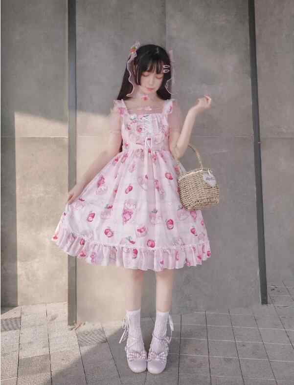 キャミワンピース　ロリータメイド　レースブラウス　桜柄ゴスロリキャミワンピ　可愛いLolitaドレス　 コスチューム　メイド服　女性ス｜au PAY  マーケット