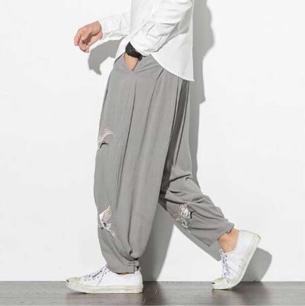 ガウチョパンツ メンズ ワイドパンツ 中華風パンツ 棉麻パンツ 長ズボン サルエルパンツ 男性 春夏秋 チノパン リネン 鶴の刺繍柄 ゆったの通販はau Pay マーケット Grandir