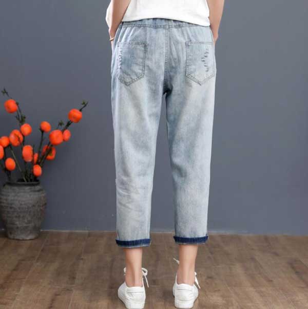 デニムパンツレディース エスニック風九分丈ボトムス ゆるいクロップドパンツ森ガールズボン 刺繍漫画 ジーパン ジーンズ春カジュアルパの通販はau Pay マーケット Grandir