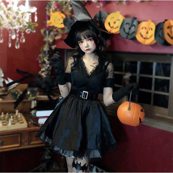 ハロウィン コスプレ パーティードレス ワンピース ミニドレス 袖あり レース レディース 女の子 魔女 巫女小悪魔 妖精 仮装 コスチュー｜au  PAY マーケット