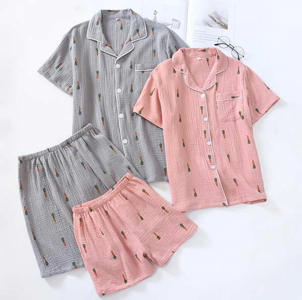 ペアパジャマ セットアップ ペアルック パジャマ 夏 半袖 ルームウェア カップルパジャマ ガーゼ にんじん柄 レディースパジャマ メンズの通販はau Pay マーケット Grandir