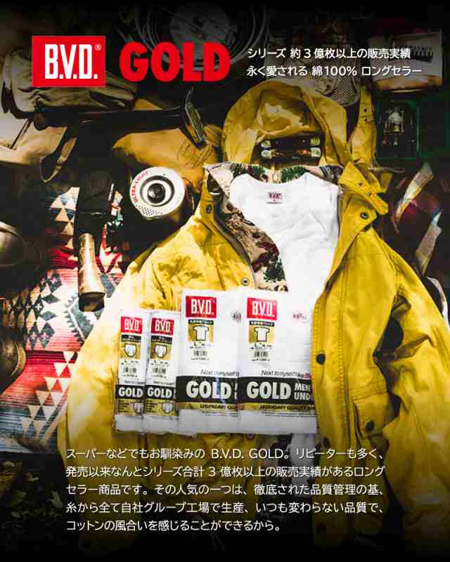 B.V.D. GOLD 丸首半袖シャツ 2枚組 (S/M/L) 【20%OFF】 BVD 綿100