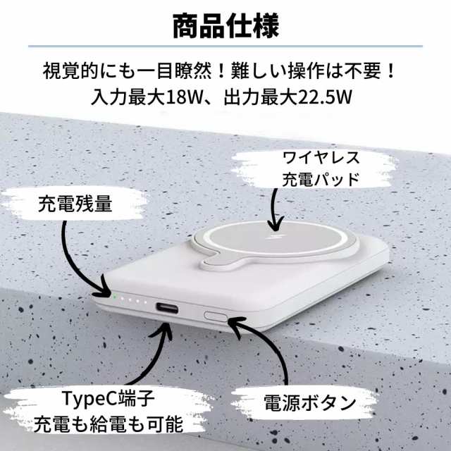 モバイルバッテリー MagSafe マグネット 超小型 置型 超軽量 大容量