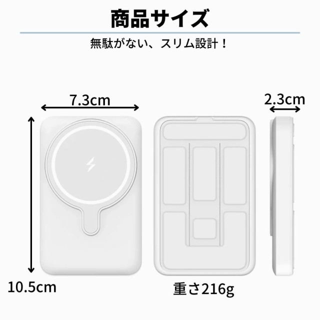 モバイルバッテリー MagSafe マグネット 超小型 置型 超軽量 大容量