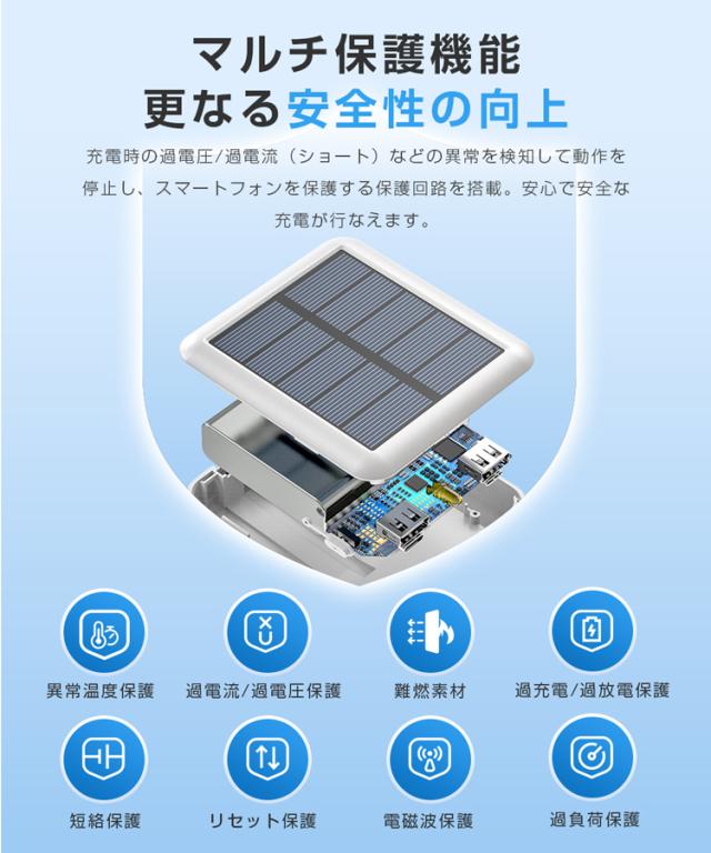 モバイルバッテリー ソーラー充電 スマホ充電器 3in1ケーブル