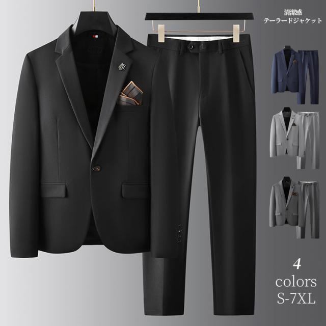 テーラードジャケット セットアップ 長袖 スーツ 在宅 秋 春 ビジネス 男性 メンズ ファッション 秋 夏 春 長袖 ライトアウター メンズスーツ 黒 コート・ジャケット スーツ Sから7XL 大きいサイズ 人気  ビジネス カジュアル 裏地有 ビッグサイズ かっこいい