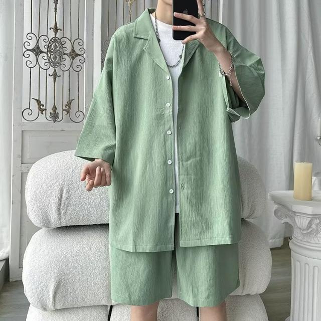 メンズ無地シャツパンツ春夏セット th-00432.jpg