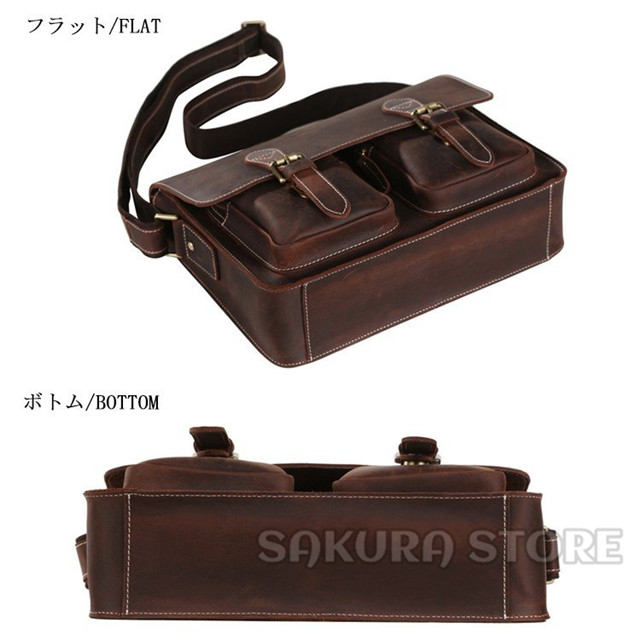 自立可 厚手牛革 本革 メンズ ショルダーバッグ メッセンジャーバッグ