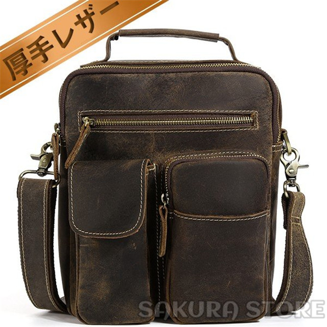 アンティーク 本革 メンズ ショルダーバッグ iPad対応 厚手牛革 ヌメ革 オイルプルアップレザー カジュアル ブラウン 9,850円