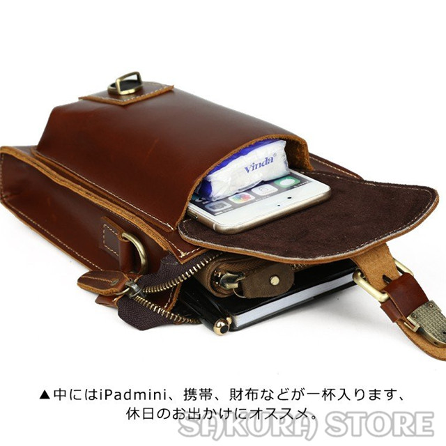 小さめ 2WAY 本革 牛革 メンズ ミニショルダーバッグ ウエストバッグ