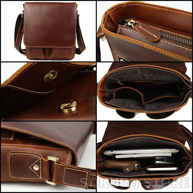 懐かしい風合い 厚手牛革 本革 メンズ ショルダーバッグ 斜め掛け