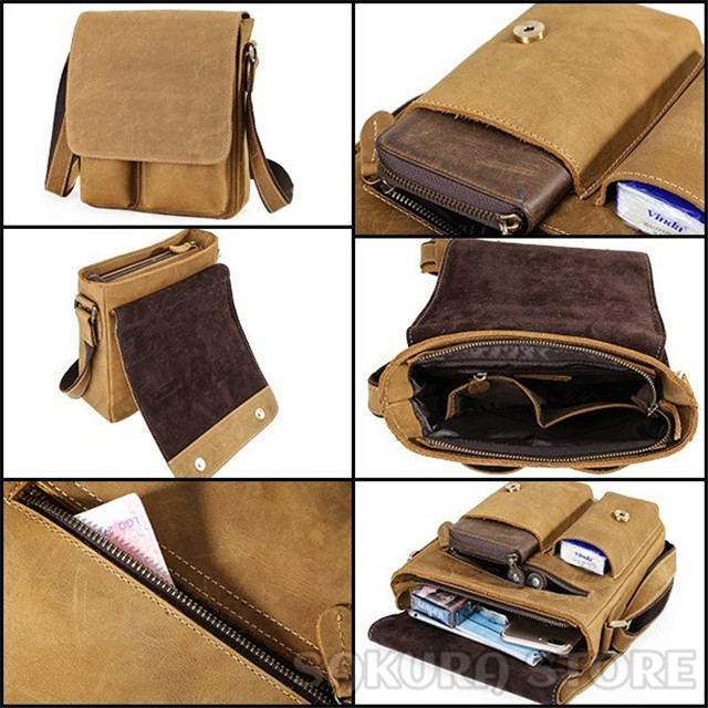 懐かしい風合い 厚手牛革 本革 メンズ ショルダーバッグ 斜め掛け