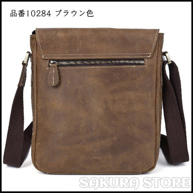 懐かしい風合い 厚手牛革 本革 メンズ ショルダーバッグ 斜め掛け