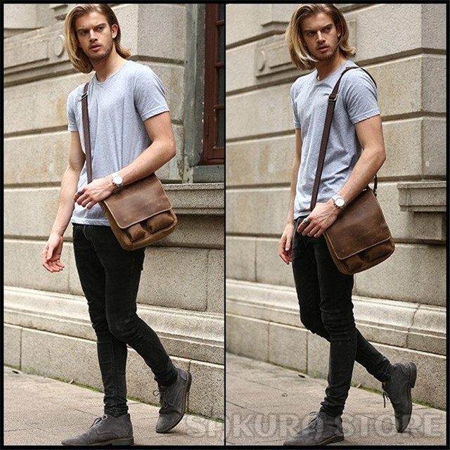 懐かしい風合い 厚手牛革 本革 メンズ ショルダーバッグ 斜め掛け