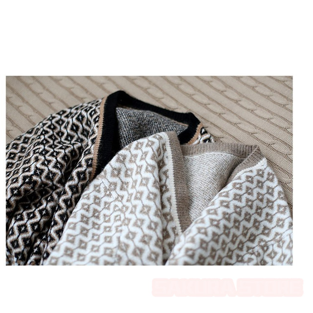 カーディガン レディース 幾何学柄 ジャガードカーディガン 配色ダイス