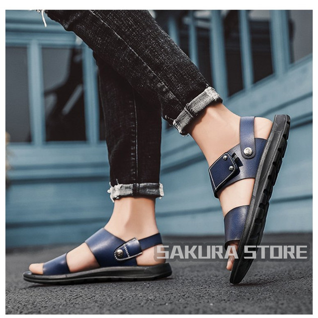 AOKANG ブラック クロッグサンダル*7 革サンダル メンズ サボ