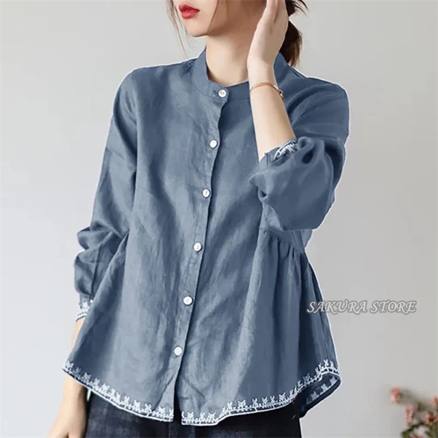 未使用タグ付き　23区　綿麻　チェック柄　チュニックブラウス　青　44　ゆったり 未使用タグ付き 23区 綿麻 チェック柄 チュニックブラウス 青 44